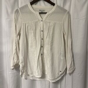 American Eagle 2015 Long Sleeve Women's Shirt Ivory Embroidered Baby Doll S EC